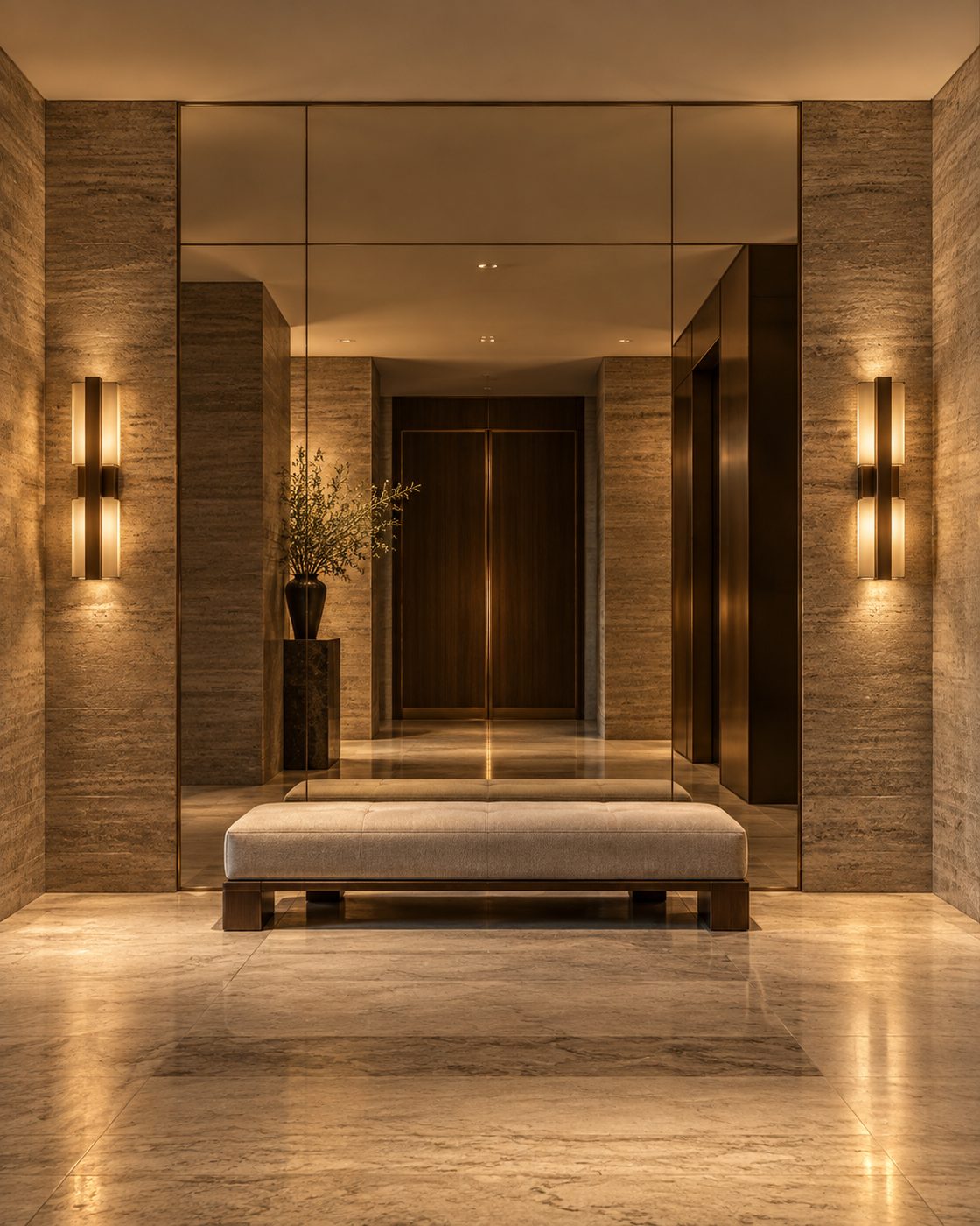 Hall de edificio: pared espejada